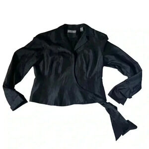 Kate Hill Black Long Sleeve Wrap Silk Collared Blouse